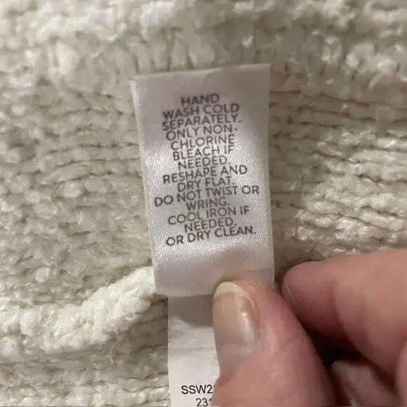 J.Jill Textured Cream Bouclé Knit Long Cardigan Coat LARGE 32" Pockets - Picture 8 of 9